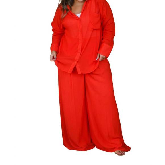 NEW GEEGEE not so subtle button down top in red - Picture 1 of 5